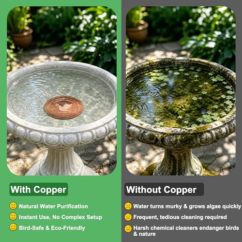 Yeomi Bird Bath Copper Disk, 99.9% Pure Copper with Triple-Point Support, 4 Inch 0.6mm Thick Copper Plate for Bird Bath, Outside, Chemical-Free Natural Water Cleaner, All-Season Use - color: 1Pack