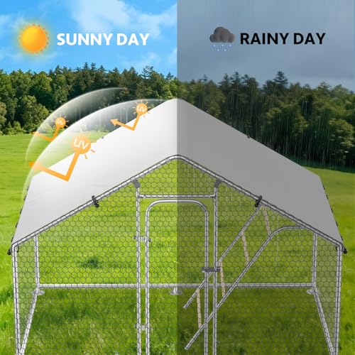 Large Chicken Run 10 x 4.9 x 6.4 FT Chicken Coop with Cover | Reinforced frame, Walk-in Chicken Coop, Roosting Perch, Waterproof Cover, Side Hardware Cloth, Backyard & Farm Use - size: 59.9"L x 118.0"W x 78.0"H