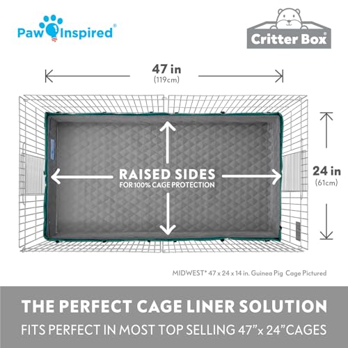 Paw Inspired Critter Box Cage Liner, Raised Sides, Midwest Size | Washable Fleece Bedding for Guinea Pigs Rabbits, Hamsters, Small Animals, Edge Protected Pee Pads - size: Midwest