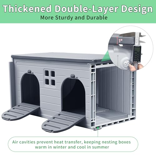 Nesting Boxes for Chickens, Plastic Chicken Nesting Box with Door Or Ramp | Waterproof 2 Compartment Chicken Nesting Box for Laying Eggs for Hens, Ducks and Poultry, Clean and Assemble Easily - color: Grey, size: 41.0"L x 20.8"W x 20.3"H