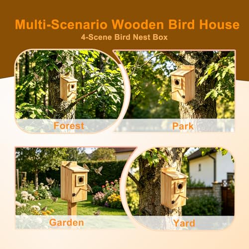 Bluebird Houses for Outside with Copper Guard,Wooden Cedar Birdhouse Kit | 1-1/2"Entrance Hole Outdoor Waterproof Bird Nesting Box,Wren Cardinal Chickadee Finch Sparrow Robin Bird,No Assembly Required