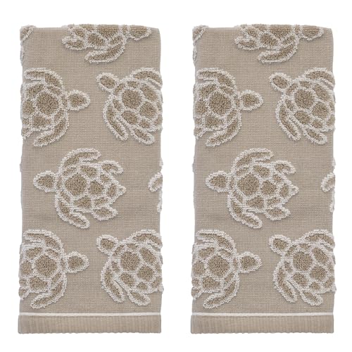 SKL Home Turtle Sculpted 100% Cotton Jacquard 2pc Hand Towel Set, Coastal, Reversible & Decorative for Bath/Kitchen/Bar/Beach House & Gift, Taupe - color: Turtle Sculpted, style: Hand Towel Set