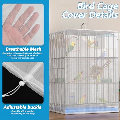 Large Bird Cage Seed Catcher 31 x 118 inches Adjustable Soft Airy Skirt Guard Birdcage Nylon Mesh Net, Birdcage Cover Skirt Seed Guard for Parrot Parakeet Macaw Round Square Cages - color: White