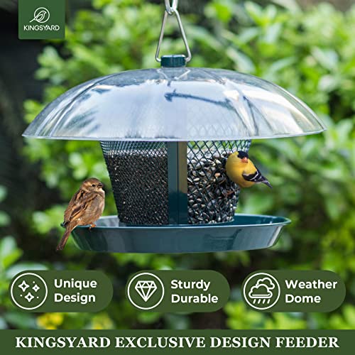 Kingsyard Rain-Resistant Metal Mesh Bird Feeder for Outdoor Hanging | Large Clear Dome, Top-Fill Design, Weather-Resistant Metal, Dual Mesh for Different Seeds, Easy to Clean - color: Green