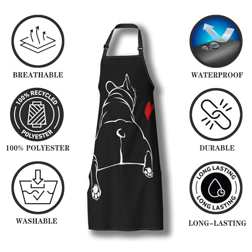 Cooking Apron for Women Bulldog Funny Aprons for Men for Kitchen Restaurant BBQ Painting Crafting Gardening 27” (W) x 31” (H), Waterproof Apron - color: Bulldog
