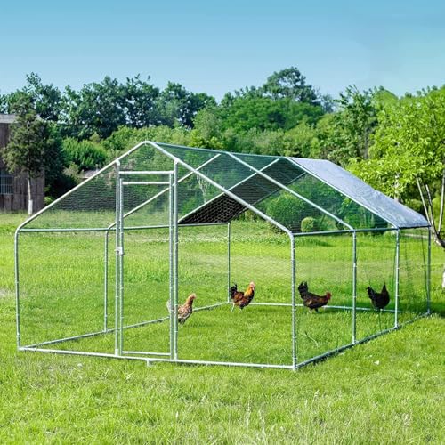 HITTITE Large Metal Chicken Coop with Run, 19.19 x 9.84 x 6.56 ft Walk in Poultry Cage Chicken Run Pen, Outdoor Chicken Runs for Yard with Waterproof & Anti-UV Cover - size: 19.19'L x 9.84'W x 6.56'H