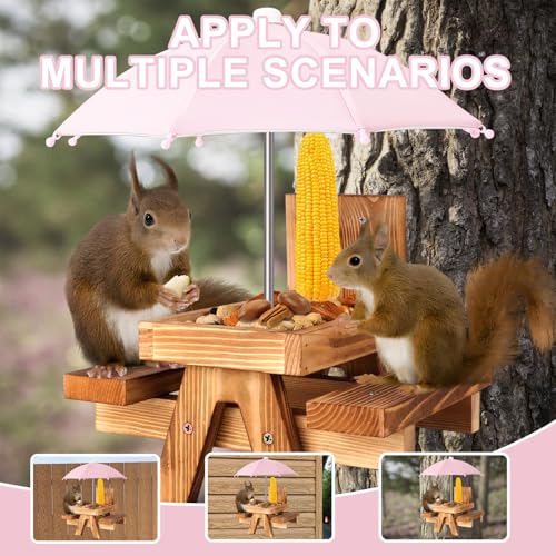 Gnodary Squirrel Feeder with Umbrella, Squirrel Feeders for Outside, Squirrel Picnic Table Feeder - Chipmunk Feeder Hold Corn, Corn Cob, Peanuts (Light Pink) - color: Light-Pink