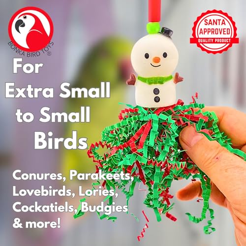 Bonka Bird Toys 3003 Christmas Snowman Crinkle 5" x 4.5" Plastic and Paper Bird Toy for Parakeets Lovebirds Cockatiels Parrotlets Senegals Quakers and Small Birds Cage Chew Shred Toy