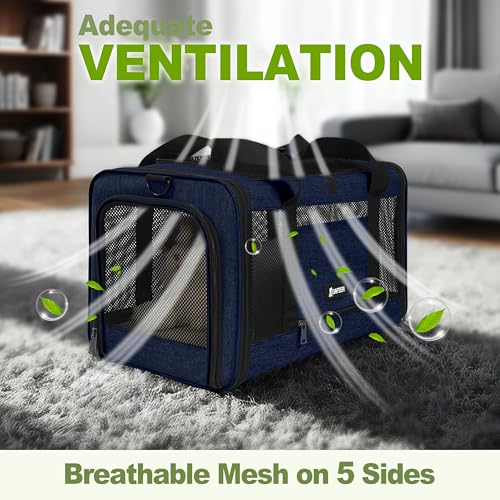 GAPZER Cat Carrier 18x11x11 United Airline Approved, Soft Pet Flying Kennel | Small Dog Chihuahua Crate 5-10 Pounds, Softshell Kitty Taxi Transport Cage 18lbs, Sturdy Miniature Poodle Top Loader Vet Case - color: Navy