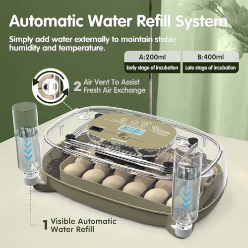 HOWOOlUA 24 Egg Incubator for Hatching Eggs with Auto Turn, Temp & Humidity Control, Built-in Candler Large Capacity Egg Incubator for Chicken Duck Goose Eggs