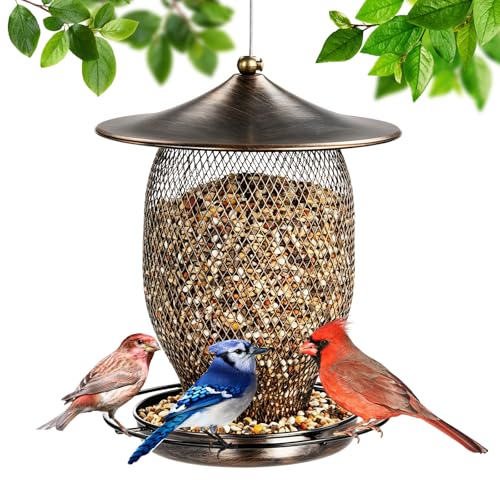 LBTING Wild Bird Feeder, Long Lantern-Shaped | Metal, Hanging Outdoors Outside Garden Yard Decoration - style: Round Long