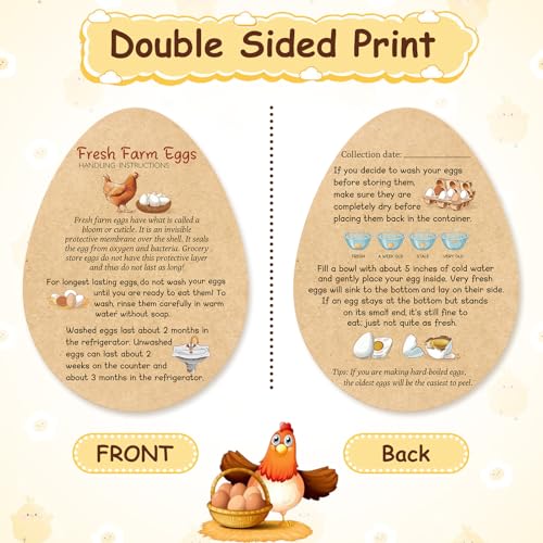 Kisston 200 Pcs Fresh Farm Eggs Handling Instructions Cards 3.5 x 2.6 Inch Reusable Egg Carton Stamp Bulk for Sale Sign Carton Basket Farm Business Accessories Style