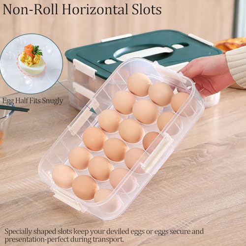 VitalYang Deviled Egg Container with Lid, Double Layer Egg Container, 36 Count Deviled Egg Tray- Secure Lock & Handle, Stackable, Leak-Proof Design for Parties & Catering, Green - color: Green
