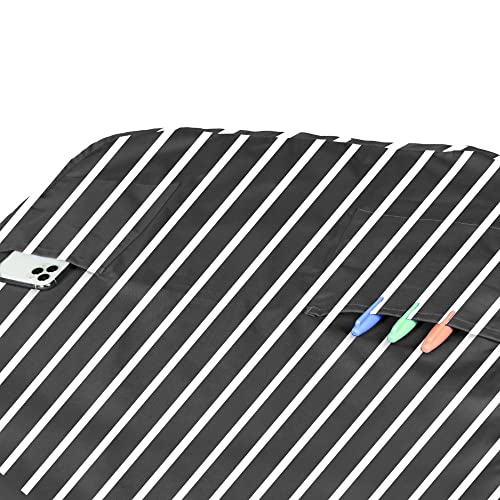 DALIX Apron Commercial Restaurant Home Bib Spun Poly Cotton Kitchen Aprons (2 Pockets) in Pinstripe Black/White - color: Pinstripe Black/White