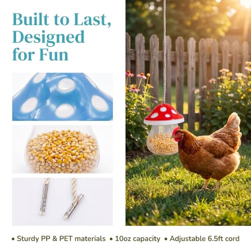 Hanging Chicken Peck Toy，2-Piece Mushroom-Shaped Chicken Enrichment Toys Boredom Busters，Slow-Feed Chicken Toys for Coop-Red & Green (Red & Blue) - color: Red & Blue