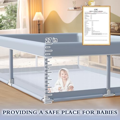 XVISHX 65 x 50 Inch Baby Playpen, Playpen for Babies and Toddlers, Baby Play Pen Playard for Indoor & Outdoor Active Center Game Fence, with Skin-Friendly Fabric and Soft Breathable Mesh, Grey - size: 65 × 50 Inch