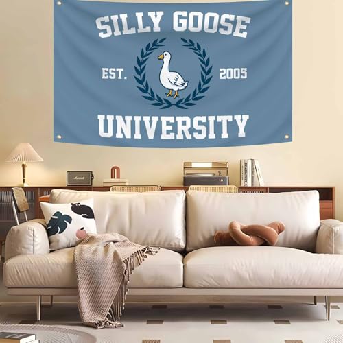 Funny Blue Campus Flag 3X5 Feet Silly Goose University Banner | College Dorm Room ,Man Cave Frat Wall Outdoor Decor, With 4 Brass Grommets - color: G3