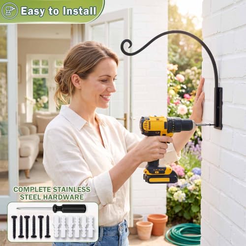 Lifyzoon Heavy Duty Plant Hanger Bracket Outdoor (22"/Black) | 100Lbs Steel Capacity, Rust-Proof Wrought Iron, Outdoor Hand-Forged Hanging Plant Bracket for Large Bird Feeders Lanterns - size: 1A-22 Inch
