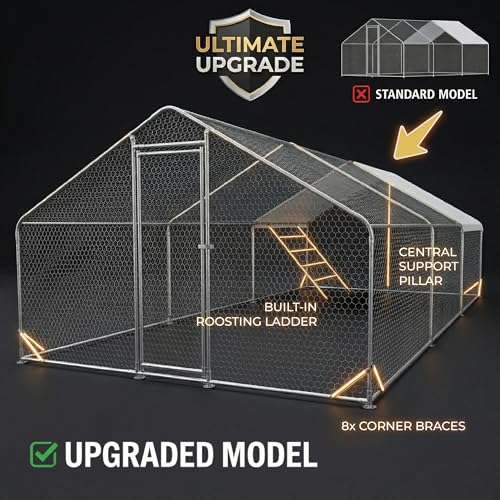 Efficraft Walk-in Chicken Coop, 19.5 x 9.8 x 6.5 ft, Waterproof Cover | 19.5 x 9.8 x 6.5 ft walk-in run with metal frame, PVC-coated mesh, lockable door, and waterproof cover. - size: 236"L x 118"W x 78"H