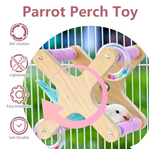 Rotating Bird Toy,Parakeet Cage Accessories (Cross-Shape) | Wooden Stand Bird Perch Cross Shaped Spinning Windmill-Interactive Toy - color: Cross-Shape