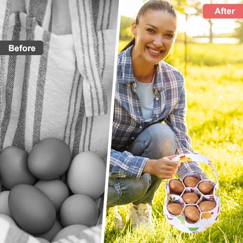 Egg Collecting Basket, Egg Basket for Gathering with 7 Pouches | Canvas Egg Basket for Chicken, Duck, Goose, Bird, Various Poultry Collection (Cartoon Chicken Style 2) - style: Cartoon Chicken Style 2