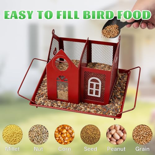 Solar Bird Feeder for Outdoors - Red Metal Hanging Bird Feeder with Solar Light, Decorative for Wild Cardinals, Finches, Weatherproof Backyard Garden Decor Ideal Gift for Women Mom Grandma - color: Red