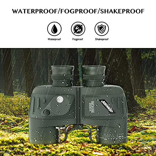 AOMEKIE 10x50 Waterproof Marine Binoculars for Adults with Rangefinder Compass BAK4 Prism FMC Lens for Birdwatching Hunting Boating Fishing Water Sports(Green) - color: Green