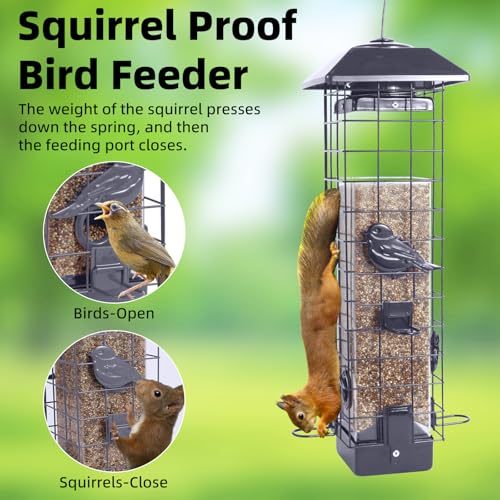 Squirrel Proof Bird Feeder, Metal Mesh Bird Feeder for Outside, Large Capacity and 4 Ports Perches (Silver Gray) - color: Gray