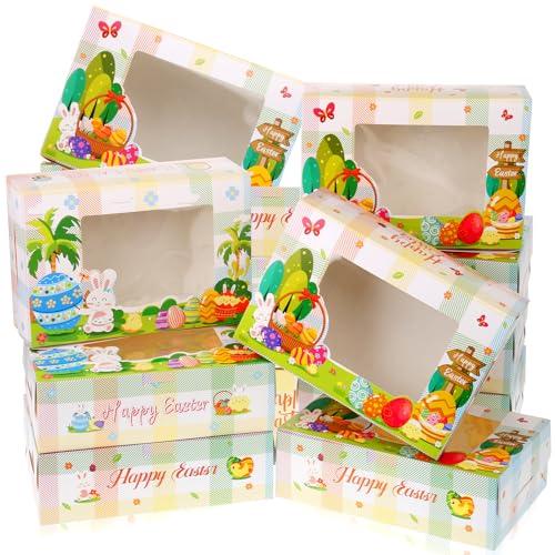 Zoketriton 24Pcs Easter Cookie Boxes with Window, Easter Buffalo Plaid Cute Bunny Egg Cookie Gift Kraft Paper Treat Boxes Cookie Goody Container for Spring Easter Party Supplies