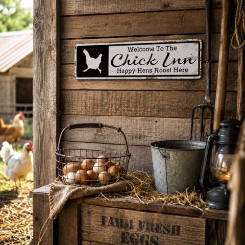 Rustic Farmhouse Style Chicken Coop Sign, Metal Outdoor Chicken House Signs, Chick Inn signs, Retro Metal Tin Sign, Farmhouse Decor, Backyard Hen House Gift 15.8x4 Inch - color: Farmhouse 14
