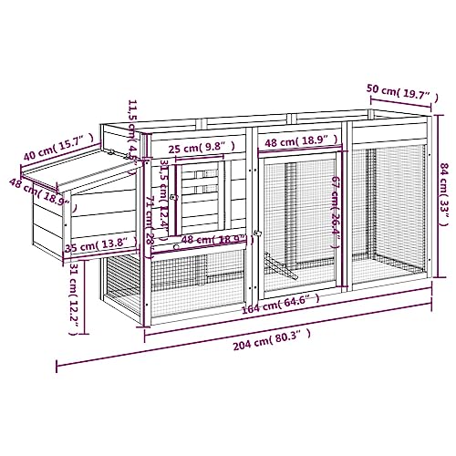 Wooden Chicken Coop, Outdoor Poultry Cage Hen House with Wire Fence, Solid Pine Wood Small Animal Hutch for Backyard and Garden, Rectangular, 19.7 x 80.3 x 33.1 Inches