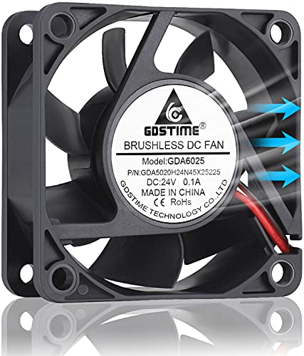 GDSTIME 60mm x 60mm x 25mm 2Pin DC 24V Brushless Cooling Computer Case Fan | 4500 RPM, 6025, 60x60x25mm, Replacement Fan for Refrigerator, Wire Welder, Inverter - size: 60x25mm
