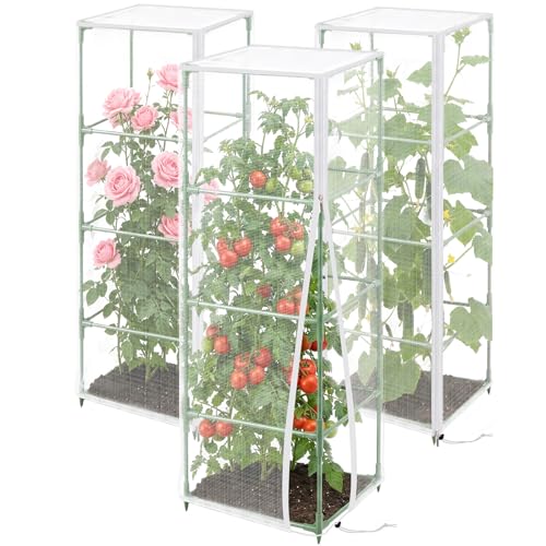 3 Pcs 57"X17.7"X17.7" Square Tomato Netting with Zipper, Insect Cover | Tomato Cage Mesh Cover, Drawstring, Garden Protection, Insect Barrier, Vertical Climbing Plants, Vegetables, Fruits - size: Square-3PCS
