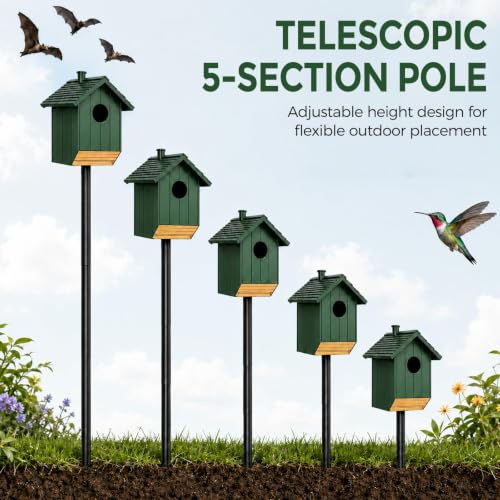 15 FT Telescoping Bird House Pole, Heavy Duty Bat House Mounting Pole | Adjustable outdoor mounting pole with ground socket for Purple Martin houses, birdhouses and bat houses in gardens and yards