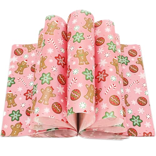 JarThenaAMCS 150Pcs Christmas Wax Paper Pink Gingerbread Man Snowflake Deli Paper Tissue Xmas Winter Sandwich Wrap Paper Oil-Proof Picnic Liners for Party Kitchen Supplies - color: Gingerbread Man