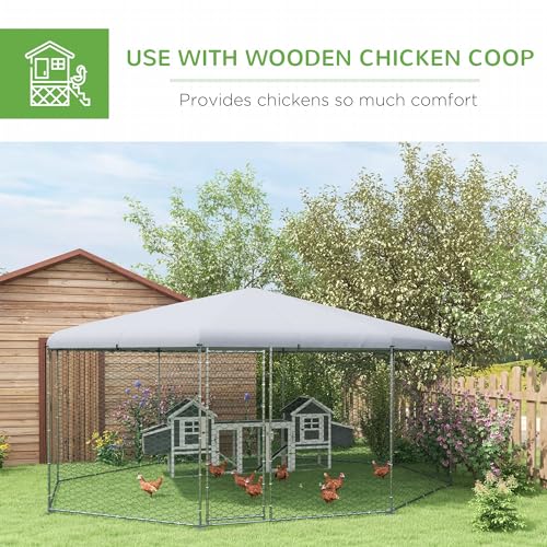 PawHut Large Chicken Coop Polygon Shaped Walk in Fence Cage 17.1'x15.7'x9' | Metal Chicken Run with Waterproof and Anti-UV Cover, Hen House for Outdoor and Yard Farm Use, 1" Dia