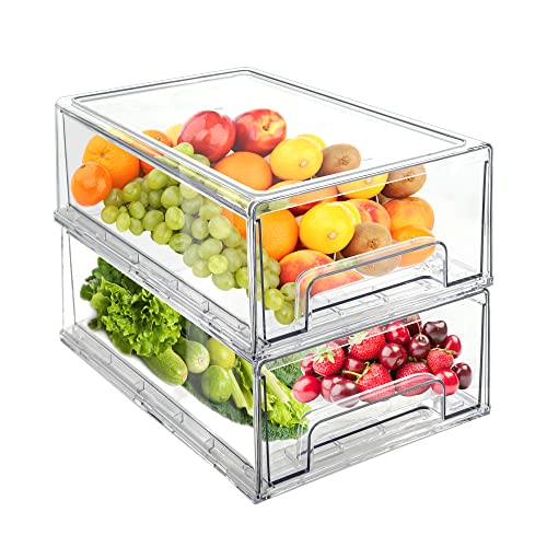 Mano 2Pack Clear Fridge Drawers Pull Out Stackable Refrigerator Drawer Organizer Bins Pantry Storage Box Plastic Food Containers for Kitchen Bathroom Office Closet (2pack-Large) - style: 2pack-L