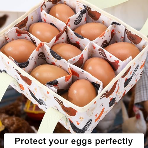 Removable Egg Collecting Basket, Foldable Canvas Egg Holder | Egg Basket for Gathering Fresh Eggs with 9 Pouches, Collector Egg for Chicken, Duck, Goose, Collection (Cartoon Chicken) - style: Cartoon Chicken