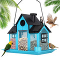 Solar Bird Feeders House for Outside Hanging, Metal Wild Bird Feeder for Outdoors Large Capacity Cardinal Birdfeeder Birdhouses Metal Bird Feeding Station Blue - color: blue