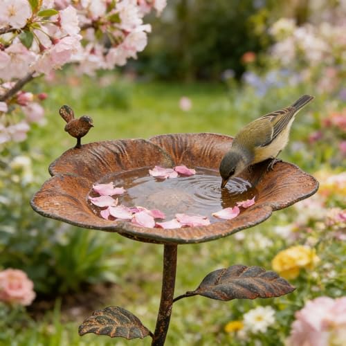 Vintage Metal Flower Bird Bath for Outside Rustic Freestanding Birdbaths for Outdoors 23.6 in Distressed Pedestal Birds Feeder Iron Bowl Bird Bath Stand for Garden Yard Patio Decor