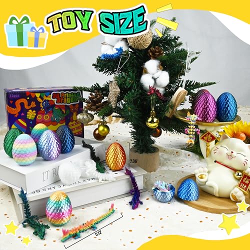 Impossmaker 12PCS 3D Printed Dragon Eggs with Dragon Inside, Cool Stuff Fun Gifts, Mini Dragons Eggs Set Articulated Crystal Fidget Toy for Adults Teens Boy Gifts Easter Basket Stuffers - style: 12P-S3