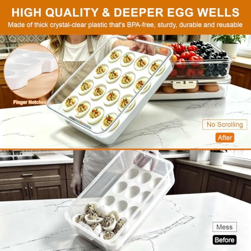 2 Pack Original Deviled Egg Platter Containers with Lid & Handle (White) | Removable Deviled Egg Carrier, 32 Extra-Deep Egg Wells, BPA-Free Thick Plastic, Portable Tray for Easter Potluck Party Picnic - color: Crystal Clear 2 Pack