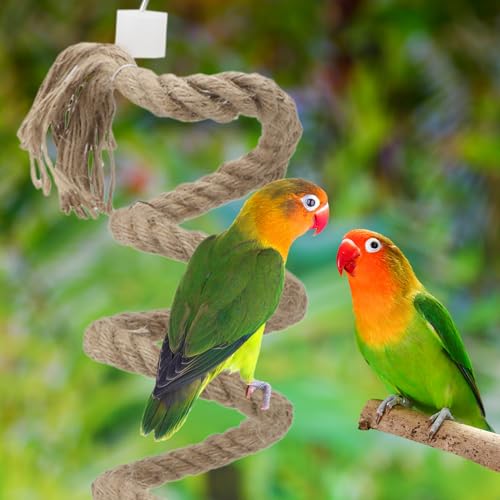 Hypeety Bird Rope Perch Spiral Parrot Perch Toy Stainless Steel Bird Rope Swing Perch Parrot Climbing String Rope Toy Bird Cage Accessories for Cockatiels, Parakeets, Budgie, Parrots, Parakeets 59inch