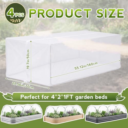 4 Pack Garden Netting Kit for Raised Beds 4x2ft Raised Garden Bed Net with Fiberglass Hoops Drawstring Clips for Plant Mesh Vegetables Fruits Flowers Enclosure Pests Bird Barrier