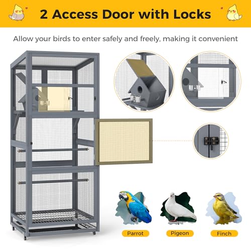 Coziwow 68" H Outdoor Bird Aviary, Large Wood Parakeet Cage with Perch,Nest