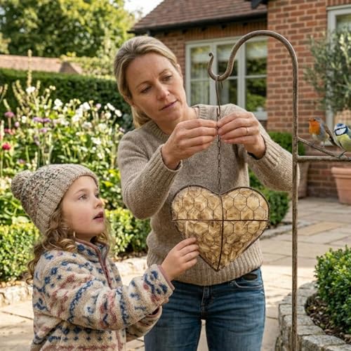 Handmade Fiber Bird Nesting Heart – Natural Nesting Material for Wild Birds, Refillable Jute & Cotton Holder for Garden, Patio & Outdoor Decor (1pc)