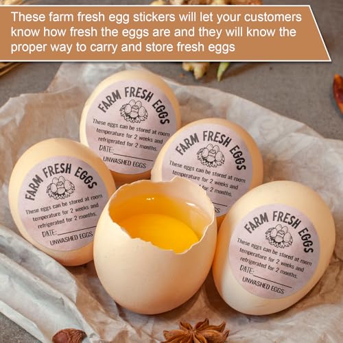 500pcs Farm Fresh Egg Carton Stickers, 2in Round Unwashed Egg Carton Labels with Collection Date Self-Adhesive Egg Packaging Labeling for Chicken Duck Quail Egg
