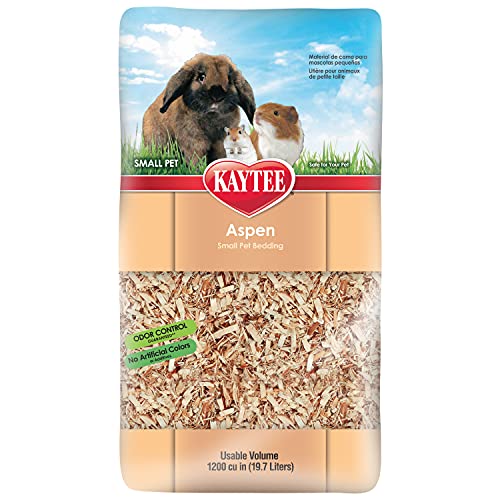 Kaytee Aspen Bedding for Small Animals, 19.7 Liter | Less mess. Aspen hamster bedding. 99.9% dust-free wood shavings, guinea pig bedding, no aromatic oils - size: 19.7 Liter