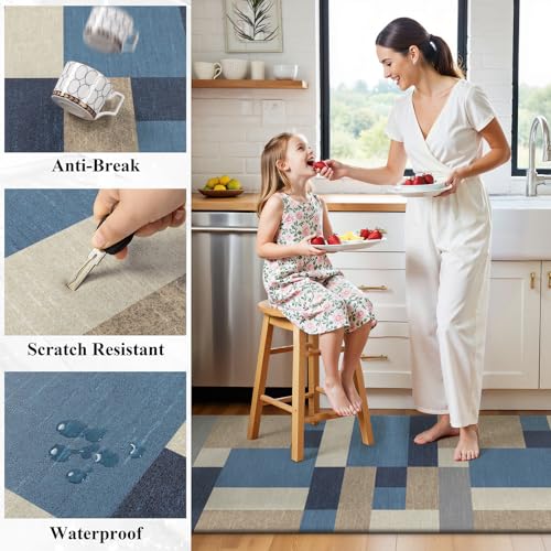 Anti Fatigue Kitchen Mat, Non Slip Cushioned Standing Floor Mat, Waterproof Kitchen Runner Rug, Farmhouse Comfort Padded Mat for Sink, Laundry, Office, Blue, 24''x71'' - color: Blue