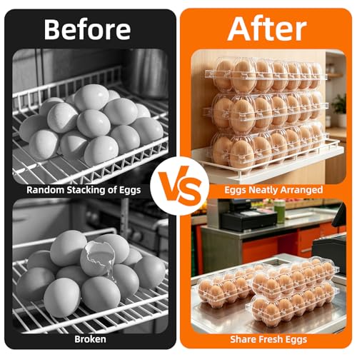 60 Pack 2x6 Grids Plastic Egg Cartons Bulk 12 Count Clear, Reusable Stackable Dozen Chicken Eggs Containers Holders for Storage, Family, Farm Markets and Commercial Display